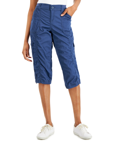 Style & Co Petite Mid Rise Bungee-hem Capri Pants, Created For Macy's In New Uniform Blue
