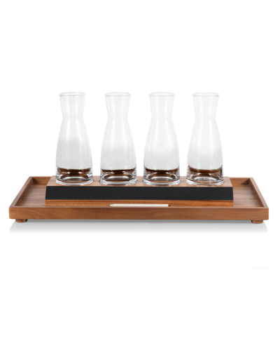 Legacy Cava Wine Tasting Kit With 4 Glass Carafes, Set Of 6 In Acacia Wood