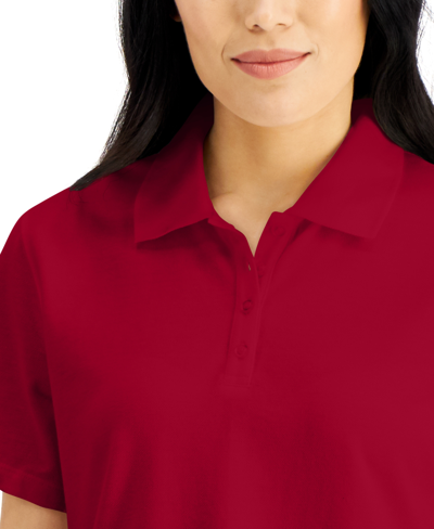 Karen Scott Petite Knit Cotton Polo, Created For Macy's In New Red Amore