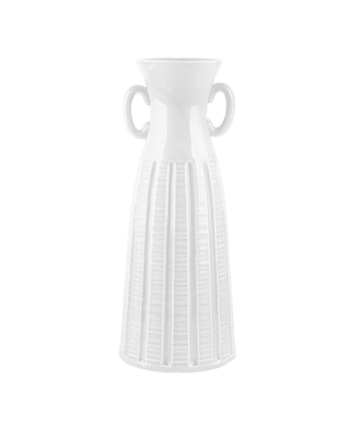 Home Essentials 12.5" Ribbed 2-handle Vase In White