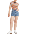 LEVI'S HIGH-WAISTED DISTRESSED COTTON MOM SHORTS