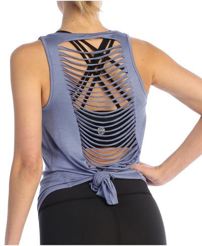 American Fitness Couture Get Shredded Laser Cut Open Back Tank In Chambray