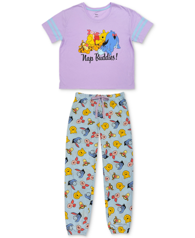 Disney Pooh & Friends Varsity T-shirt & Jogger Pants Pajama Set In Lavender