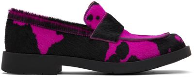 Camperlab Black And Pink 1978 Cow Print Leather Loafers
