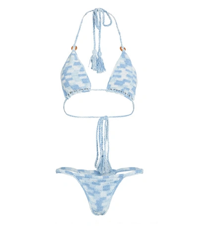 Akoia Swim Ulu Crochet Knit Triangle Bikini Set In Blue-med