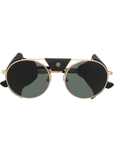 Persol Tinted Leather-side Rounded Sunglasses In Gold