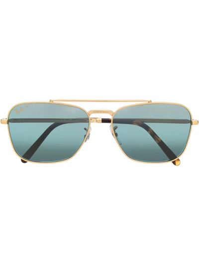 Ray Ban Rectangular Aviator Sunglasses In Gold