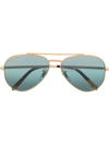 Ray Ban Rectangular Aviator Sunglasses In Gold