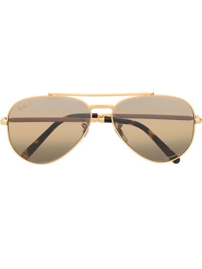 Ray Ban Mirrored-lens Aviator Sunglasses In Gold