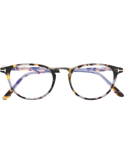 Tom Ford Tortoiseshell-effect Round-frame Glasses In Brown