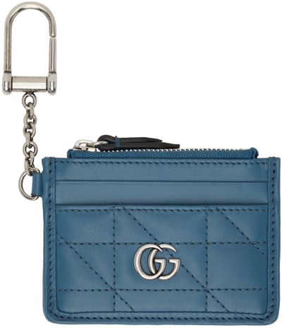 Gucci Blue Gg Marmont Wallet Keychain In 4340 Clear Blu/clear