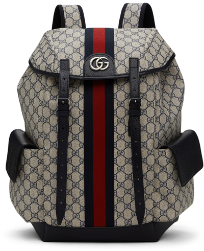 Gucci Blue & Beige Medium Ophidia Gg Supreme Backpack In 4079 Be Blu/b/brb/b/