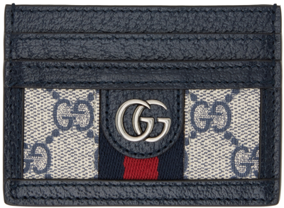 Gucci Ophidia Gg-jacquard Leather-trim Cardholder In 4076 Beige Blu/blu/b