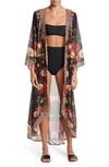 Ranee's Floral Print Cover-up Long Duster In Black