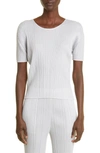 Issey Miyake Pleated Short-sleeved Top In Light Grey