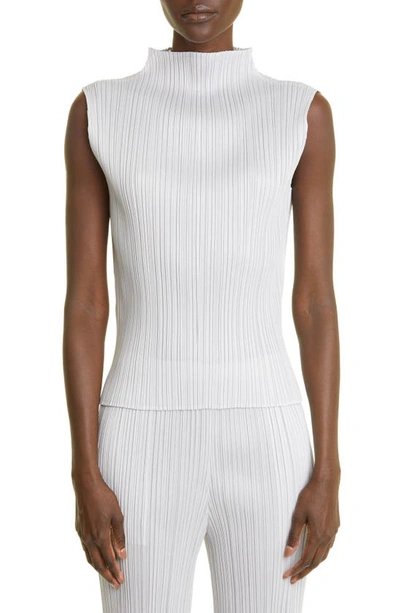 Issey Miyake Basics Round Neck Pleated Woven Jersey Top In Grey