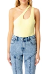 Bardot Pia Ribbed One-shoulder Bodysuit In Yellow