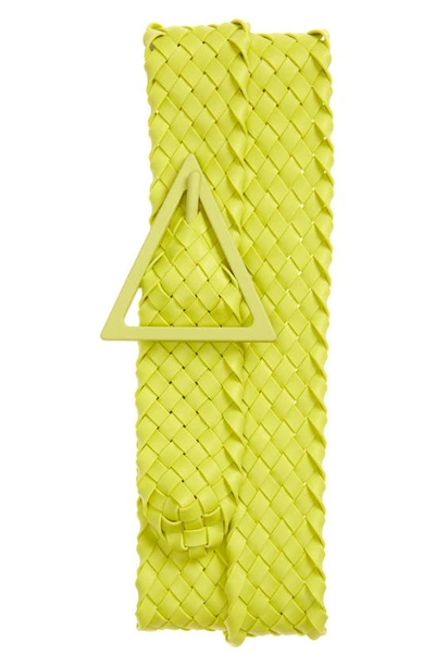 Bottega Veneta Triangle-buckle Intrecciato-rubber Belt In Brown