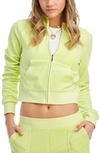 Juicy Couture Mock-neck Velour Cropped Zip-front Jacket In Pear