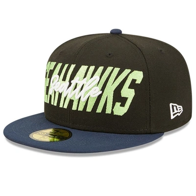 New Era Men's  Black And Navy Seattle Seahawks 2022 Nfl Draft On Stage 59fifty Fitted Hat In Black,navy