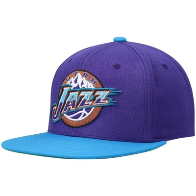 Mitchell & Ness Men's  Purple And Turquoise Utah Jazz Hardwood Classics Team Two-tone 2.0 Snapback Ha In Purple,turquoise