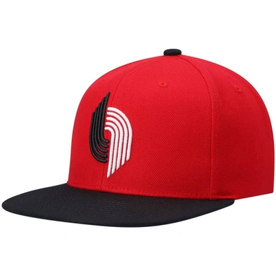 Mitchell & Ness Men's  Red And Black Portland Trail Blazers Hardwood Classics Team Two-tone 2.0 Snapb In Red,black