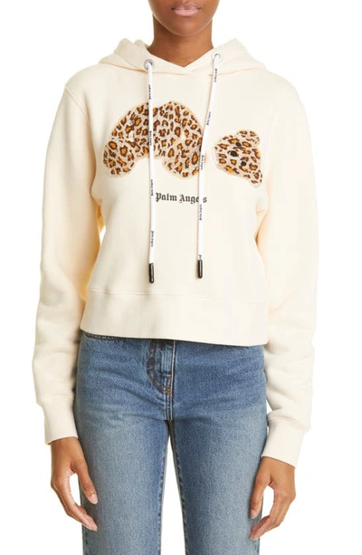 Palm Angels Beige Leopard Bear Hoodie In White