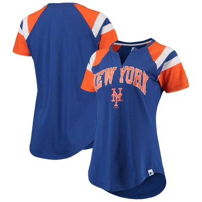 Starter Women's  Royal, Orange New York Mets Game On Notch Neck Raglan T-shirt In Royal,orange
