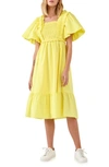 English Factory Ruffle Smocked Cotton Dress In Yellow