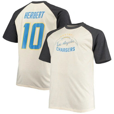 Profile Men's Justin Herbert Oatmeal Los Angeles Chargers Big And Tall Player Name And Number Raglan T-shirt