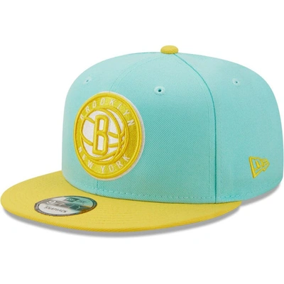 New Era Men's  Turquoise, Yellow Brooklyn Nets Color Pack 9fifty Snapback Hat In Turquoise,yellow