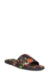 Natori Radial Printed Satin Slide Sandals In Black