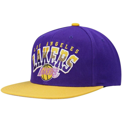 Mitchell & Ness Men's  Purple And Gold Los Angeles Lakers Hardwood Classics Gradient Wordmark Snapbac In Purple,gold