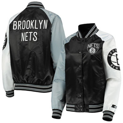 Starter Women's  Black, Gray Brooklyn Nets The Prospect Raglan Full-snap Jacket In Black,gray