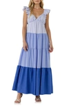 English Factory Ruffle-sleeves Tiered Maxi Dress In Blue