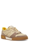 Fendi Men's Leather Ff-logo Low-top Sneakers In Beige,brown,yellow