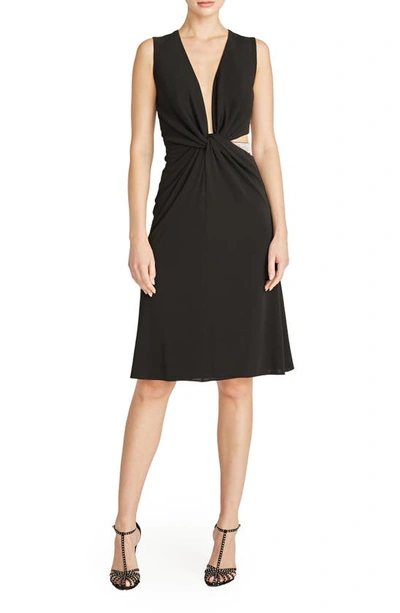 Halston Selena Jersey Crystal Strap Sheath Dress In Black