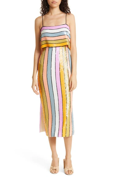 Veronica Beard Ivanna Striped Sequin Midi-dress In Multi