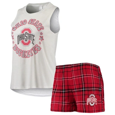 CONCEPTS SPORT CONCEPTS SPORT SCARLET/WHITE OHIO STATE BUCKEYES ULTIMATE FLANNEL TANK TOP & SHORTS SLEEP SET