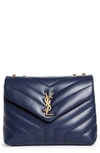 Saint Laurent Small Loulou Leather Shoulder Bag In Blue Charron