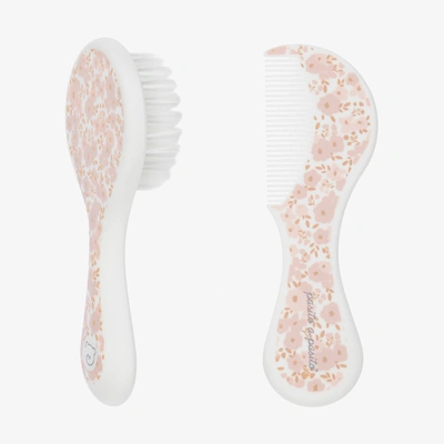 Pasito A Pasito Girls Baby Floral Brush & Comb Set In Pink