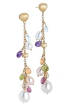 Marco Bicego 18k Yellow Gold Paradise Pearl Mixed Gemstone, Diamond And Cultured Freshwater Pearl Drop Earrings In Yellow Gold