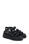 Agl Attilio Giusti Leombruni Women's Lea Crystal Buckle Strappy Black Flatform Sandals