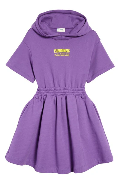 Fendi Kids' Cutout Waist Hooded Dress In Purple