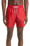 Moncler Logo Patch Swim Trunks In 455-red