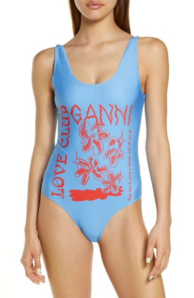 Ganni Recycled Graphic Swimsuit Azure Blue