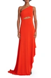 Halston Clara Jersey Gown In Vermillion