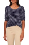 Chaus Puff Sleeve Knit Top In Navy/ White