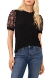 Cece Embroidered Puff Sleeve Top In Rich Black