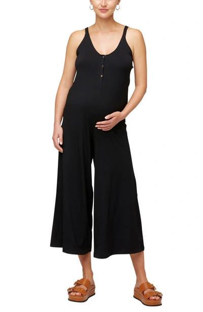 Nom Maternity Chelsea Wide Leg Maternity/nursing Jumpsuit In Black